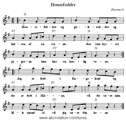 H&oslash;nsef&oslash;dder - staff notation