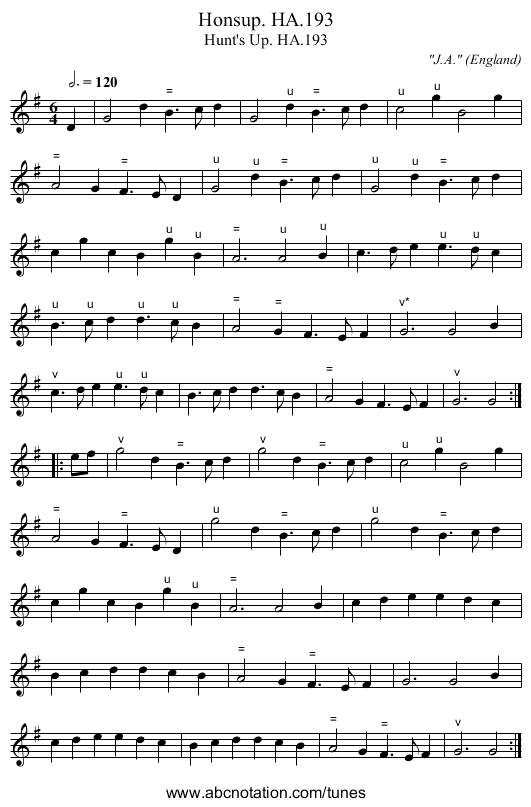 Honsup. HA.193 - staff notation