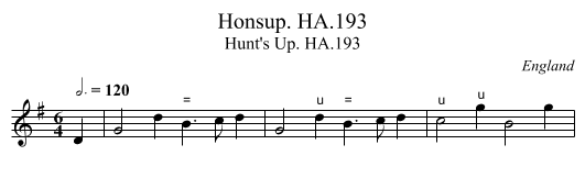 Honsup. HA.193 - staff notation