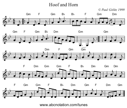Hoof and Horn - staff notation