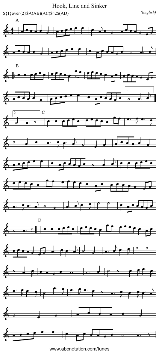 Hook, Line and Sinker - staff notation