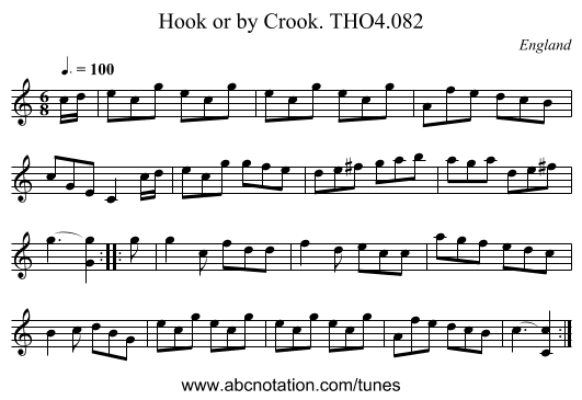 Hook or by Crook. THO4.082 - staff notation