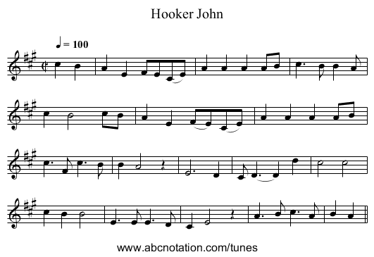 Hooker John - staff notation