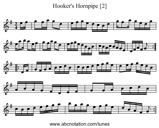 Hooker's Hornpipe [2] - staff notation