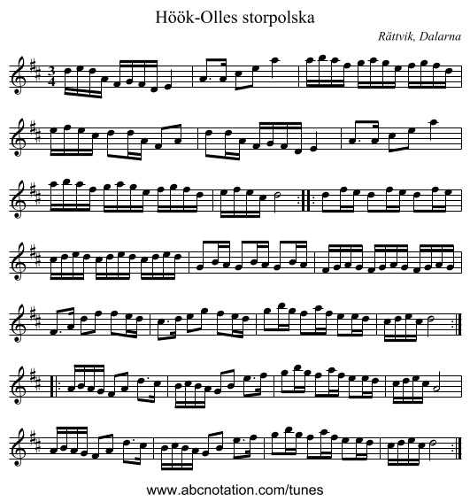 Höök-Olles storpolska - staff notation