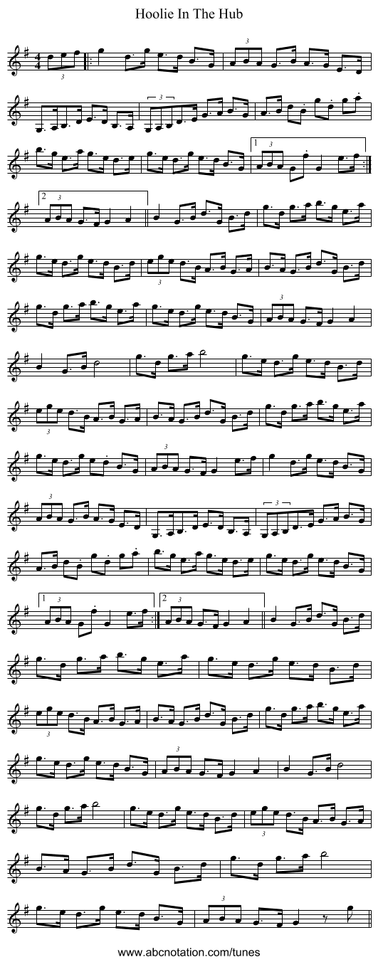 Hoolie In The Hub - staff notation