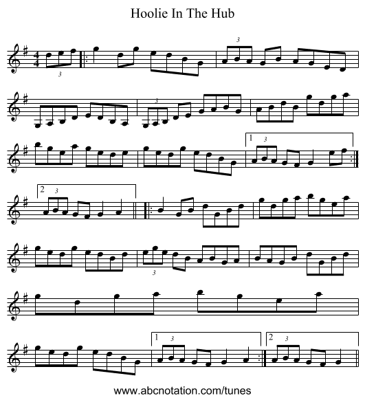 Hoolie In The Hub - staff notation
