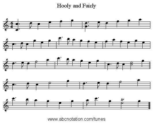 Hooly and Fairly - staff notation