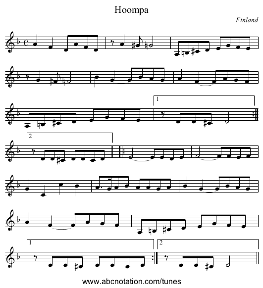 Hoompa - staff notation