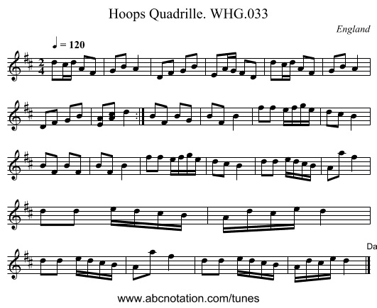 Hoops Quadrille. WHG.033 - staff notation