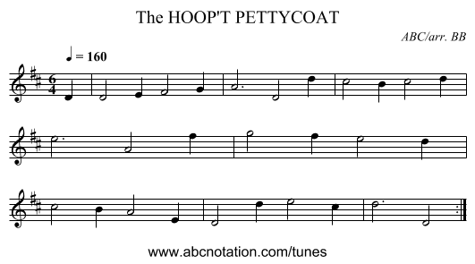HOOP'T PETTYCOAT, The - staff notation