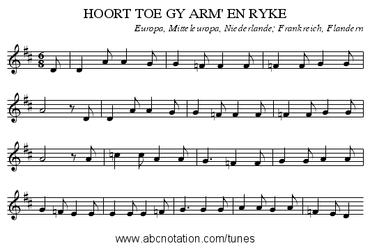 HOORT TOE GY ARM' EN RYKE - staff notation