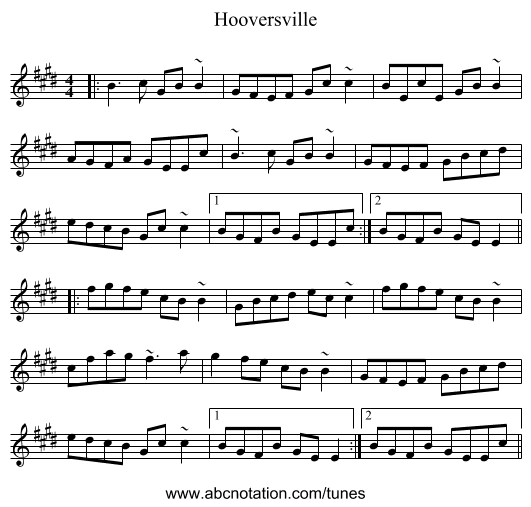 Hooversville - staff notation