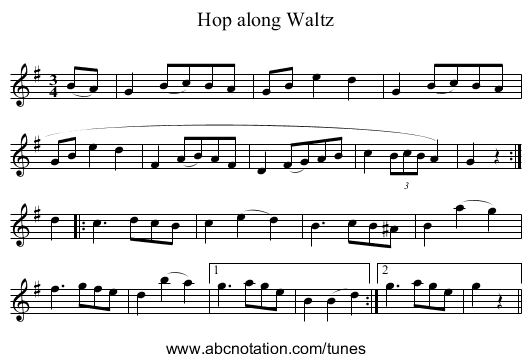 Hop along Waltz - staff notation