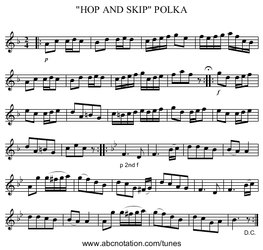 HOP AND SKIP POLKA - staff notation