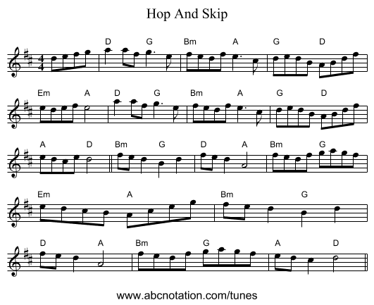 Hop And Skip - staff notation