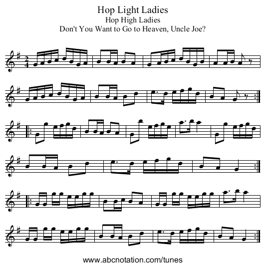 Hop Light Ladies - staff notation