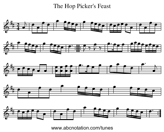 Hop Picker's Feast, The - staff notation