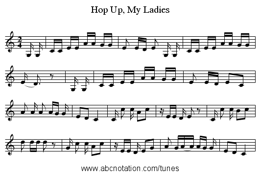 Hop Up, My Ladies - staff notation