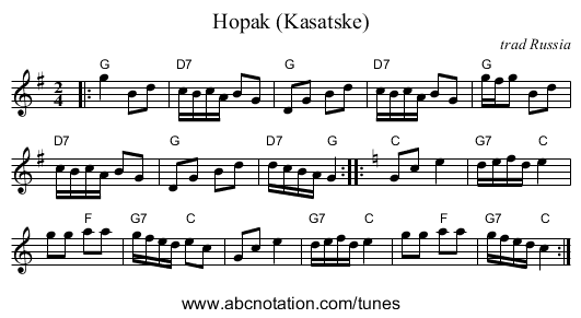 Hopak (Kasatske) - staff notation
