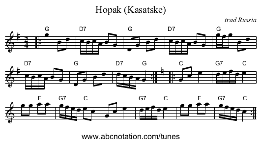 Hopak (Kasatske) - staff notation