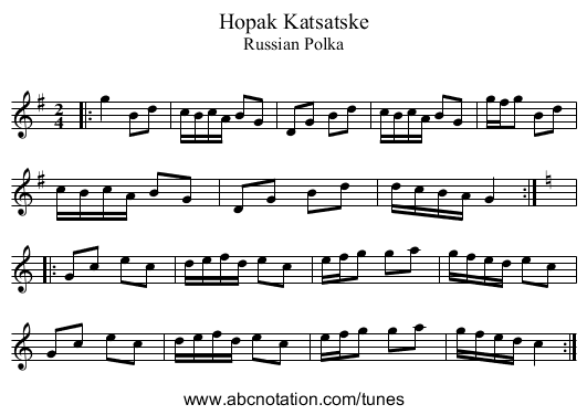 Hopak Katsatske - staff notation