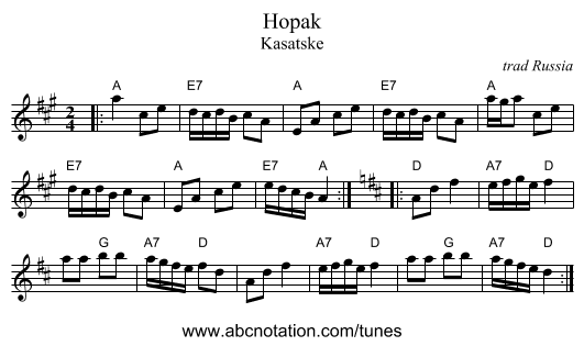Hopak - staff notation