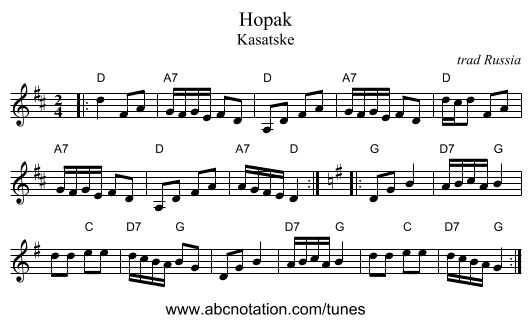 Hopak - staff notation