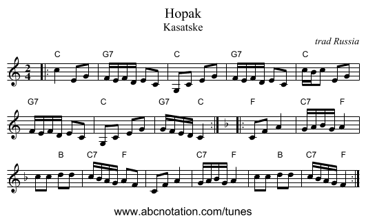 Hopak - staff notation