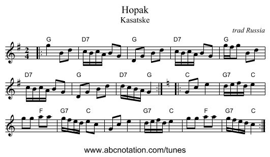 Hopak - staff notation