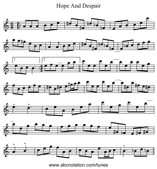 Hope And Despair - staff notation