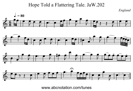 Hope Told a Flattering Tale. JaW.202 - staff notation
