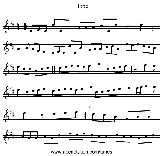 Hope - staff notation