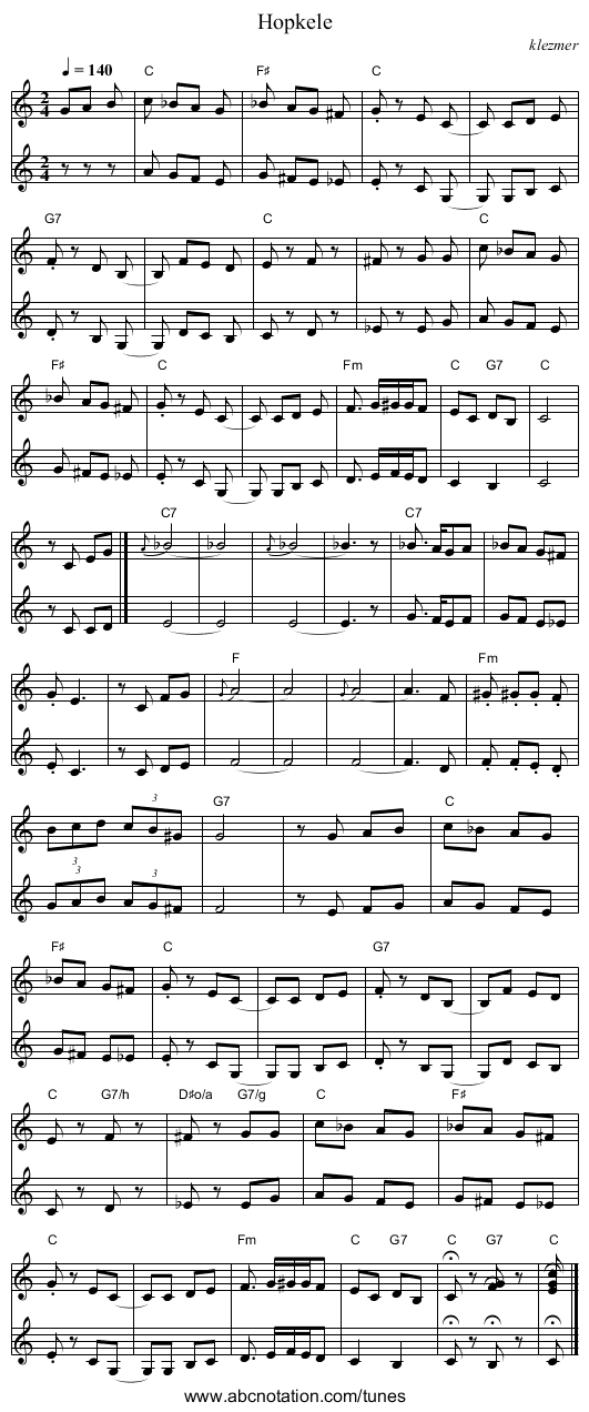 Hopkele - staff notation