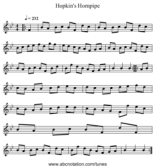 Hopkin's Hornpipe - staff notation