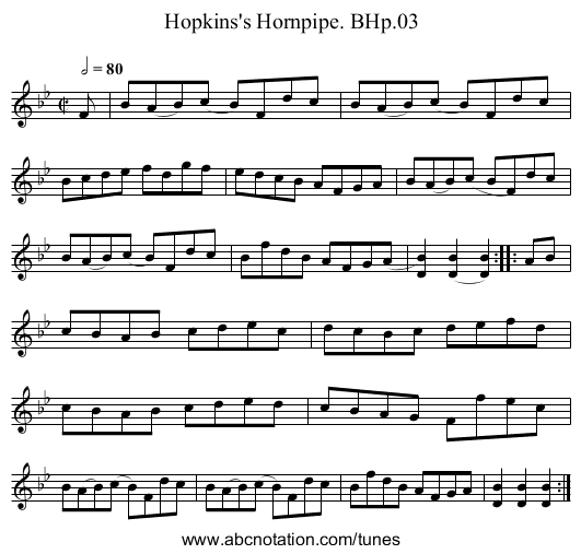 Hopkins's Hornpipe. BHp.03 - staff notation