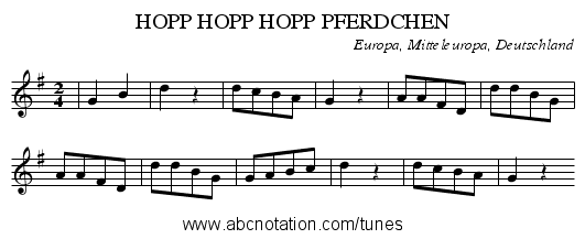 HOPP HOPP HOPP PFERDCHEN - staff notation