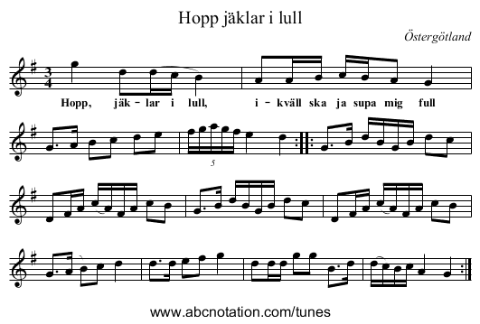 Hopp j&auml;klar i lull - staff notation