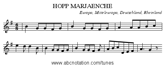 HOPP MARJAENCHE - staff notation