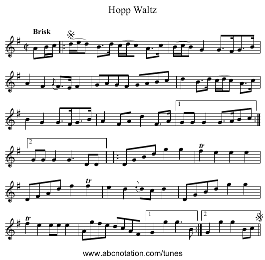 Hopp Waltz - staff notation