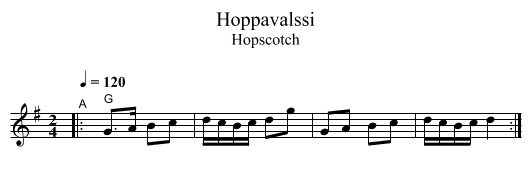 Hoppavalssi - staff notation