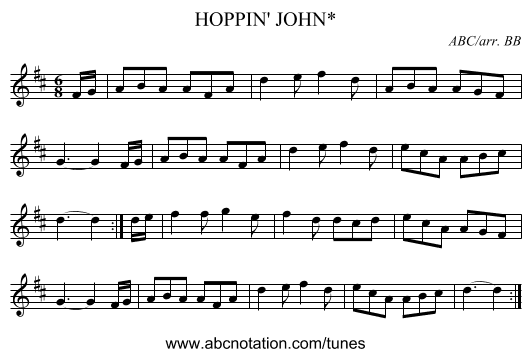 HOPPIN' JOHN* - staff notation