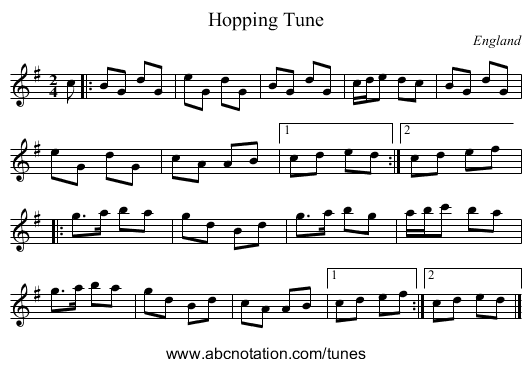 Hopping Tune - staff notation