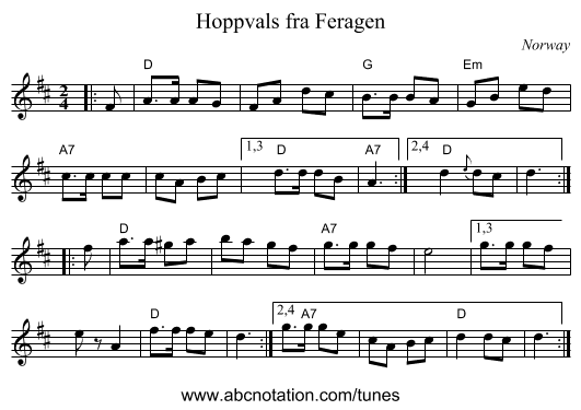 Hoppvals fra Feragen - staff notation