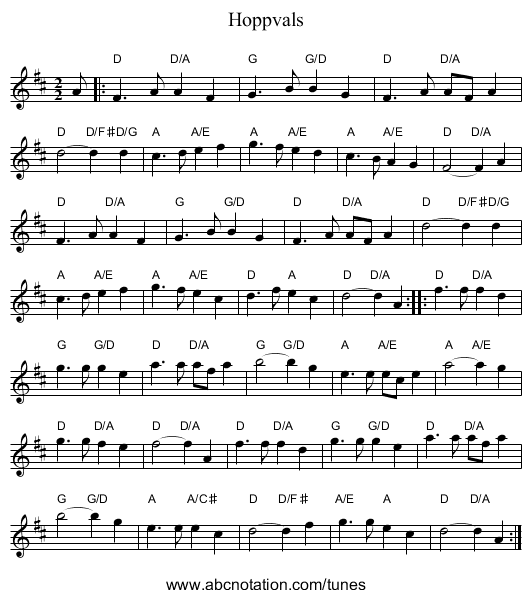Hoppvals - staff notation