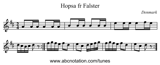 Hopsa fr Falster - staff notation