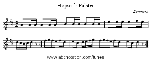 Hopsa fr Falster - staff notation