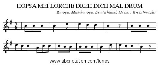 HOPSA MEI LORCHE DREH DICH MAL DRUM - staff notation