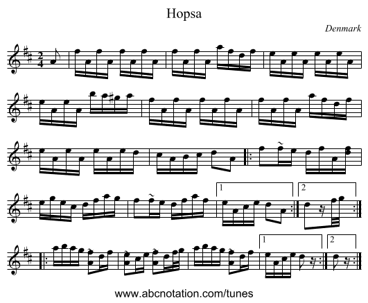 Hopsa - staff notation