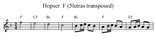 Hopser  F (5letras transposed) - staff notation